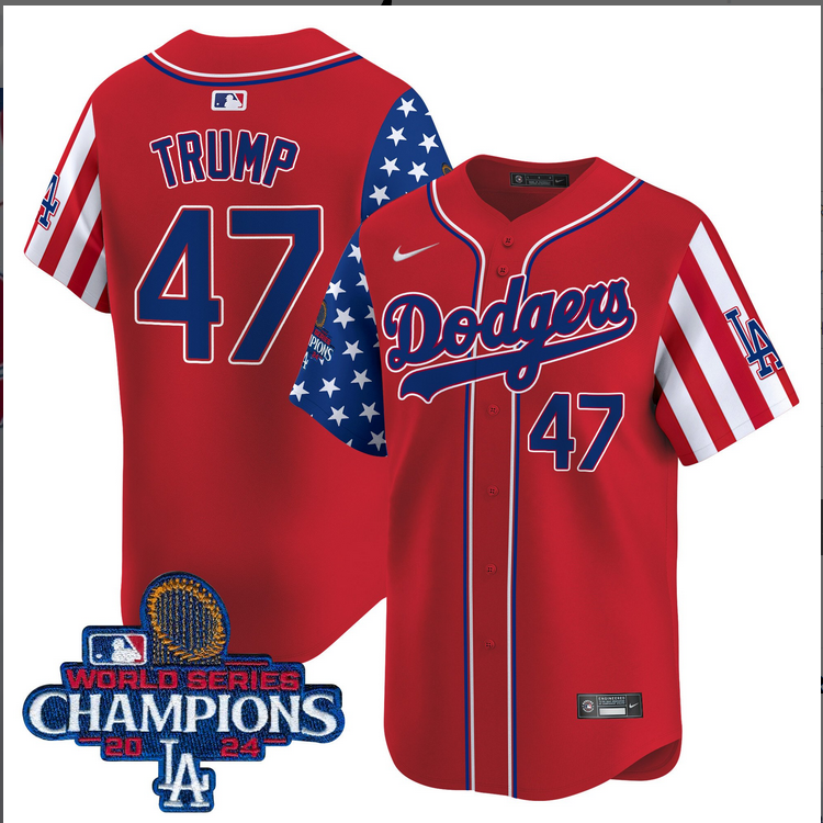 Men MLB Los Angeles Dodgers 47 Trump American Style red 2024 World Series Champions Limited Jersey